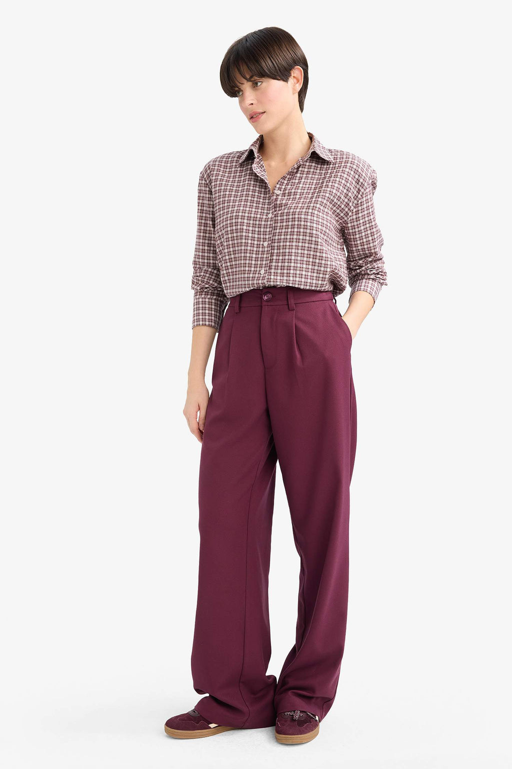Straight Fit High Waist Long Trousers
