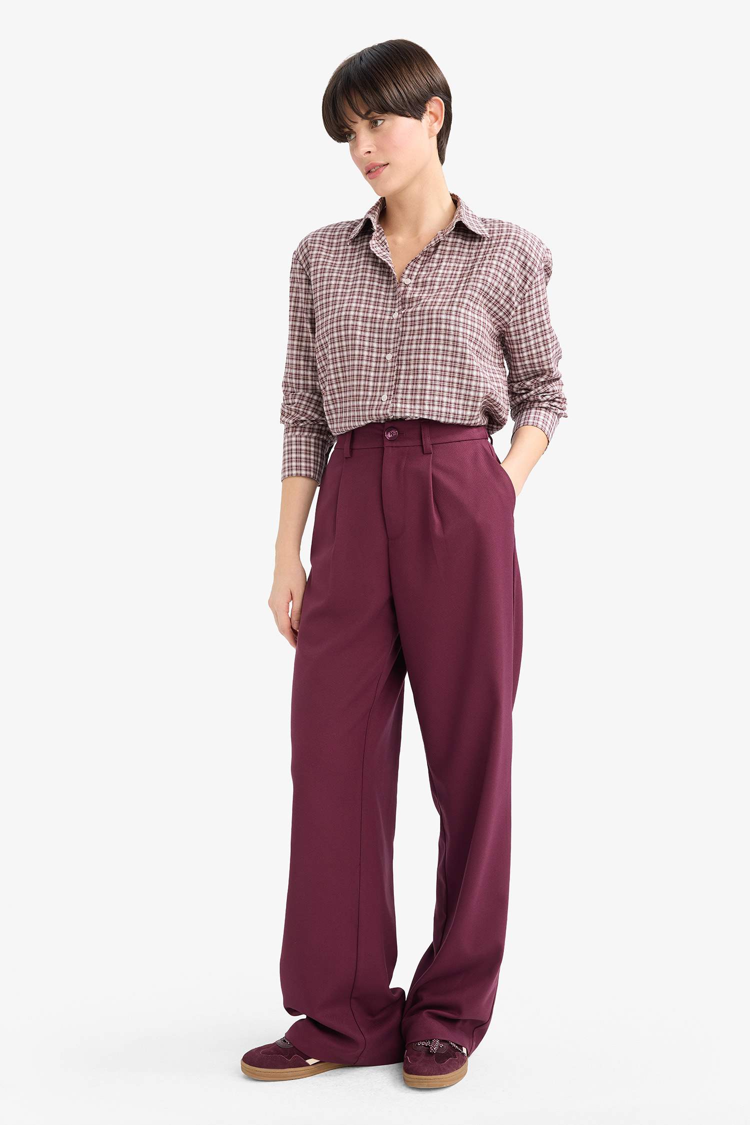 Straight Fit High Waist Long Trousers