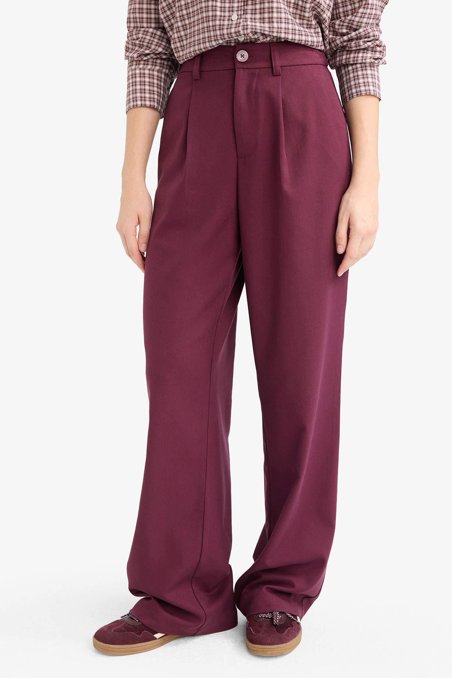 Straight Fit High Waist Long Trousers