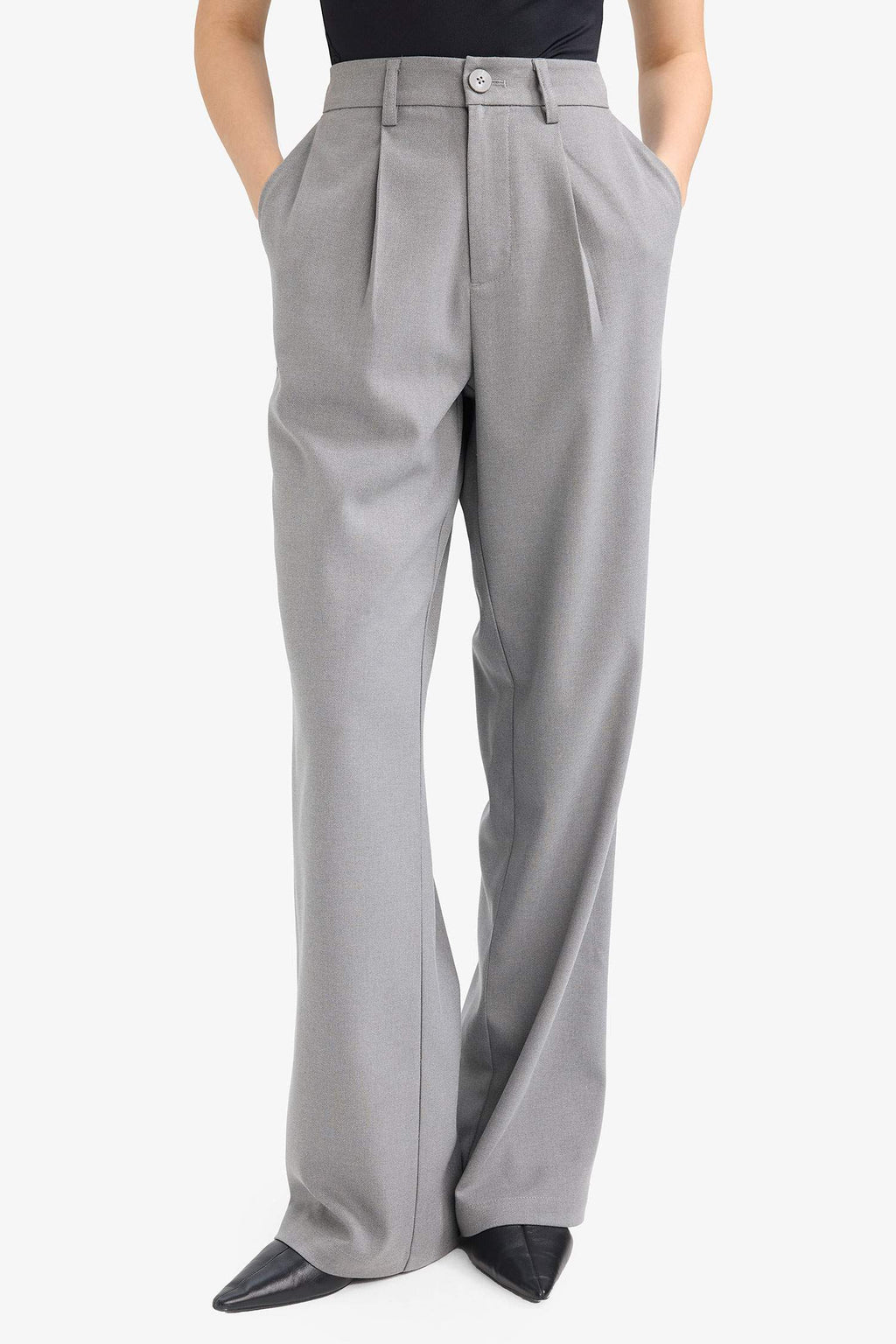 Straight Fit High Waist Long Trousers