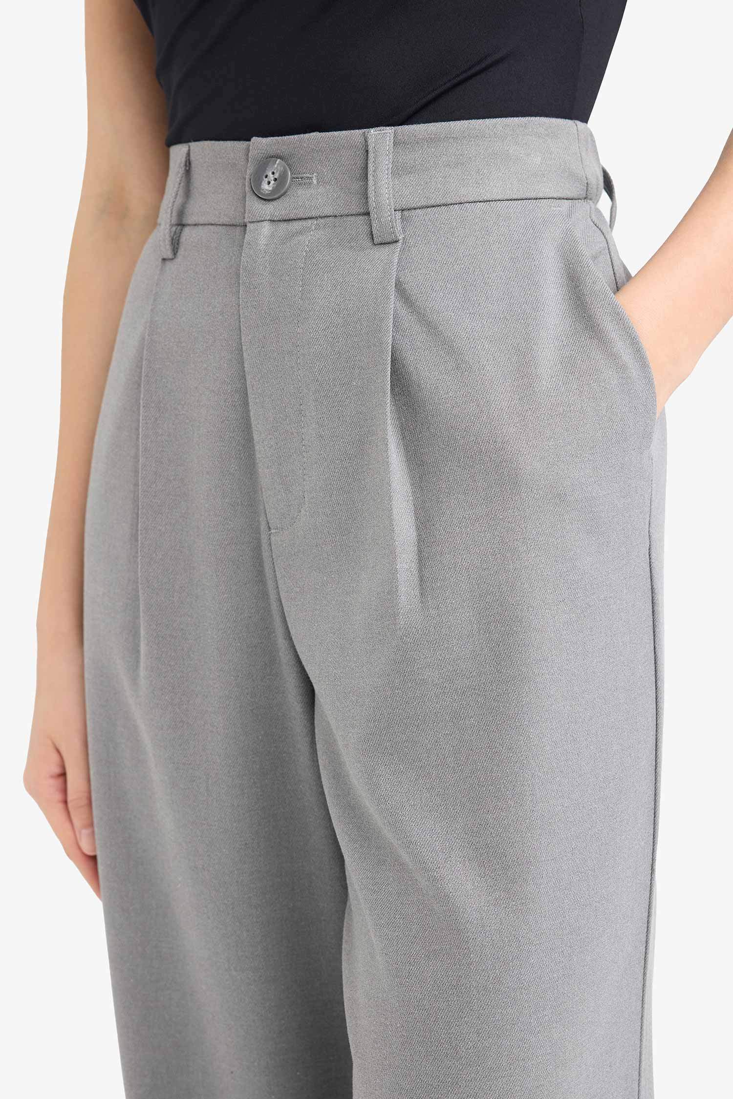 Straight Fit High Waist Long Trousers