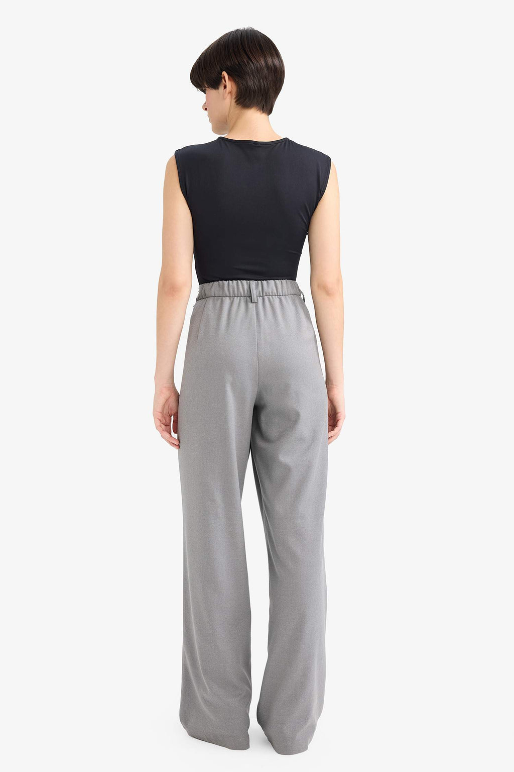Straight Fit High Waist Long Trousers