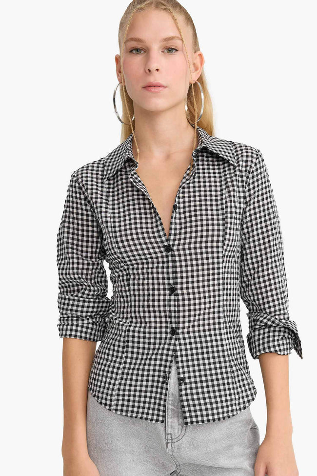 Cool Fitted Plaid Poplin Long Sleeve Shirt Hover Image