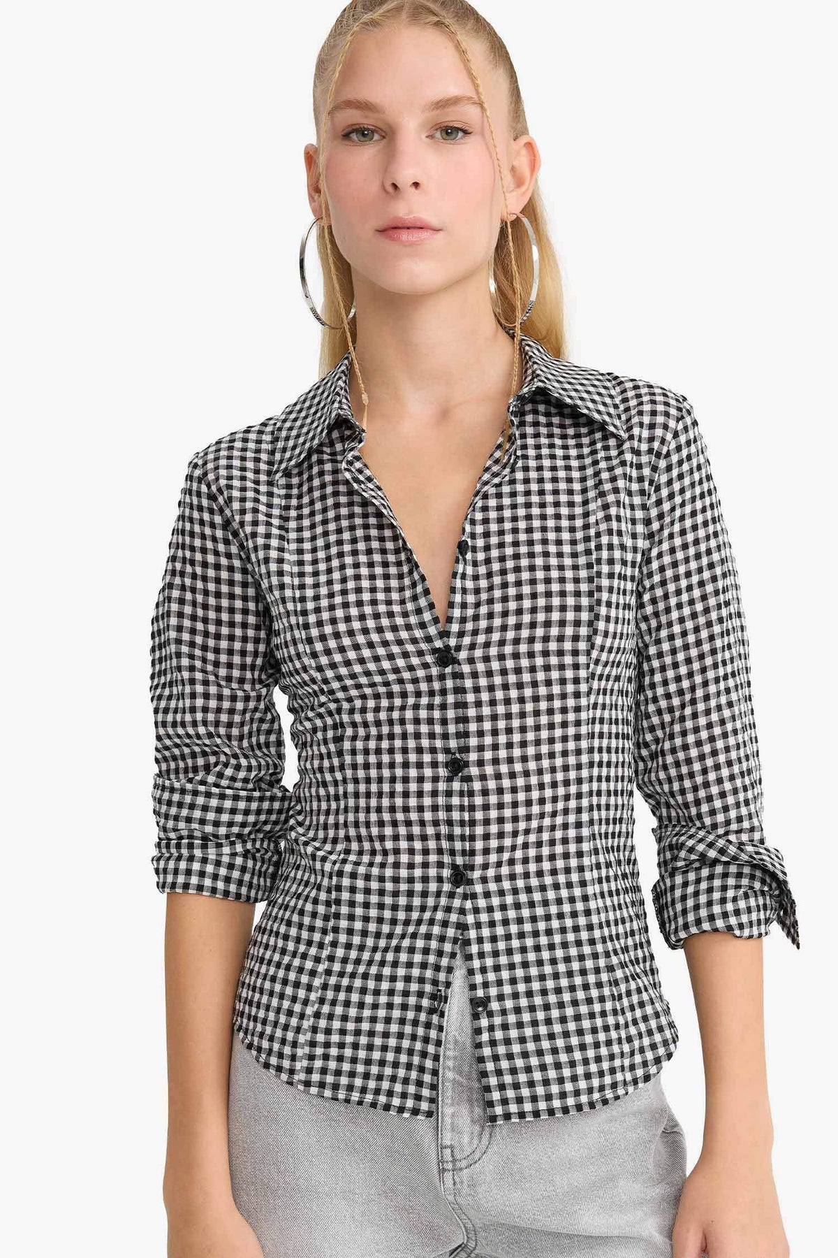 Cool Fitted Plaid Poplin Long Sleeve Shirt