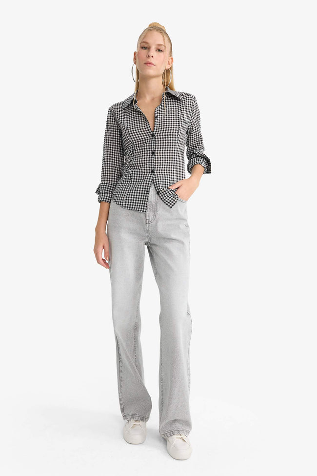 Cool Fitted Plaid Poplin Long Sleeve Shirt Main Image