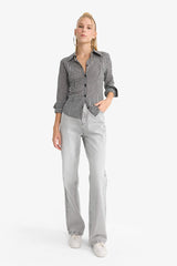 Cool Fitted Plaid Poplin Long Sleeve Shirt