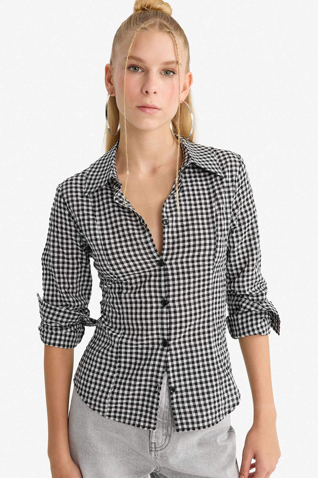 Cool Fitted Plaid Poplin Long Sleeve Shirt