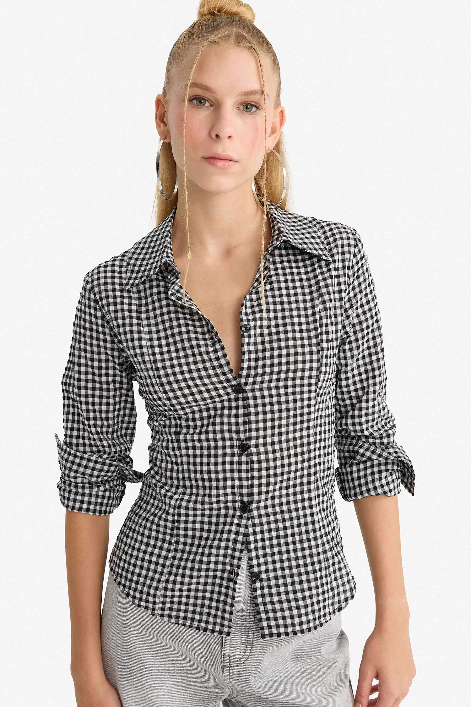 Cool Fitted Plaid Poplin Long Sleeve Shirt