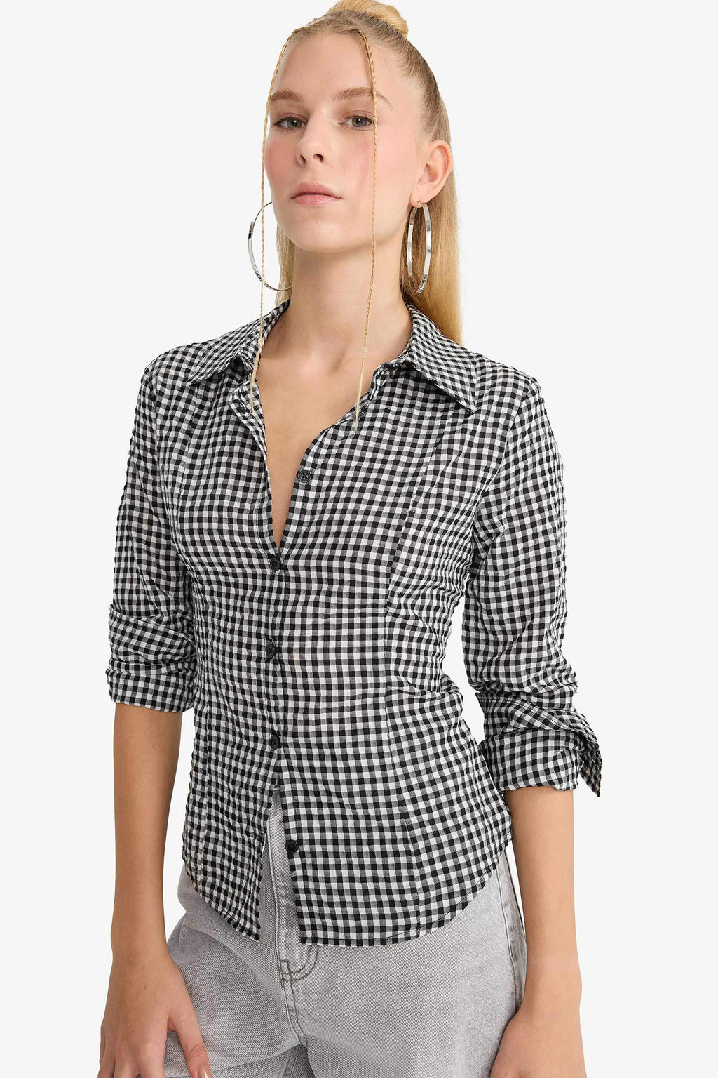 Cool Fitted Plaid Poplin Long Sleeve Shirt