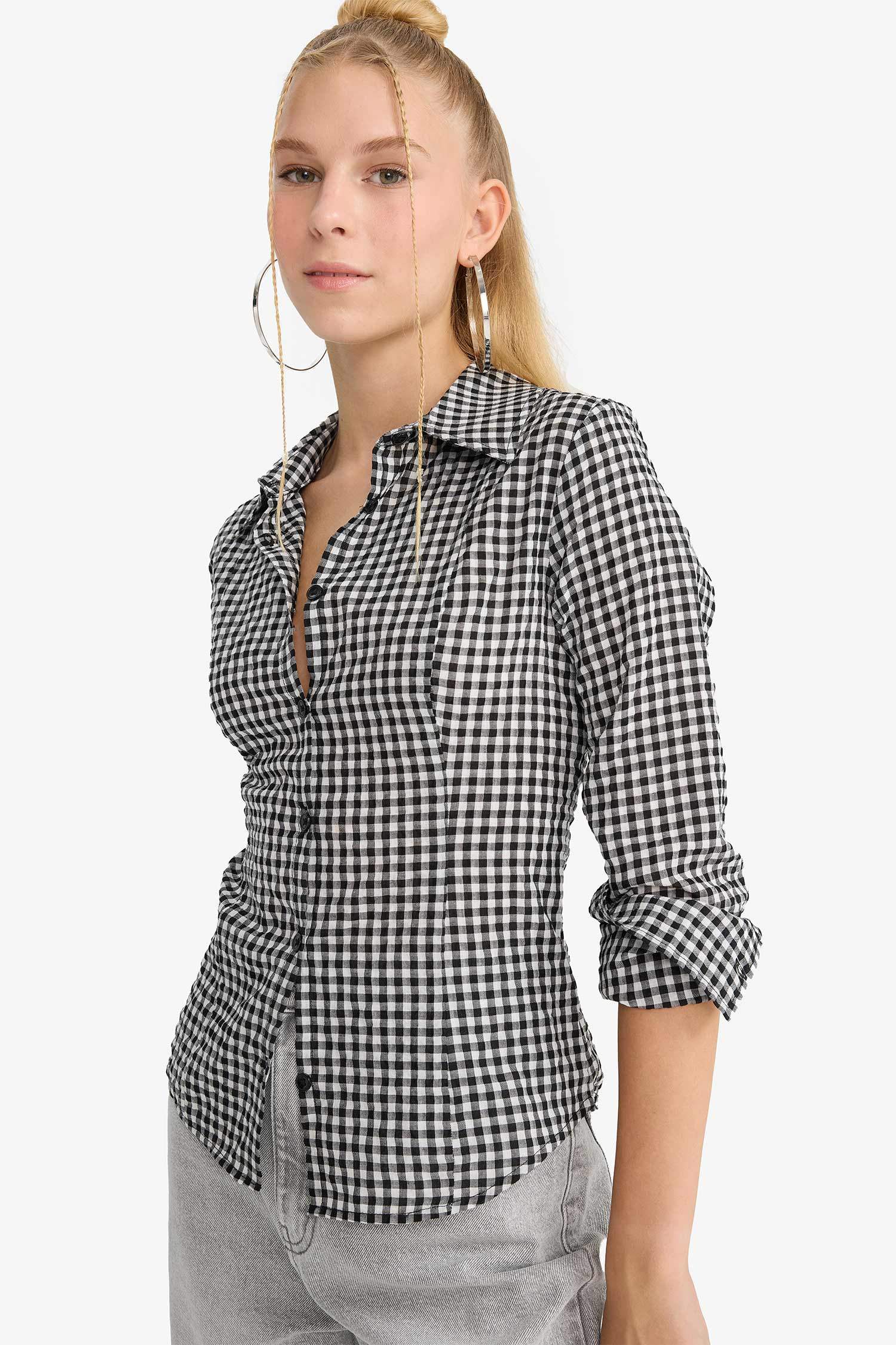 Cool Fitted Plaid Poplin Long Sleeve Shirt