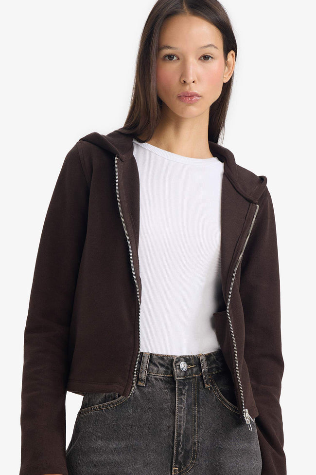 Slim Fit Hooded Zippered Sweatshirt Hover Image