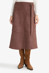 Wrap Suede Midi Skirt