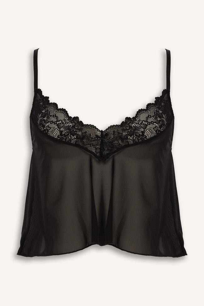 Regular Fit Lace Detail Thin Strap Tulle Top Hover Image