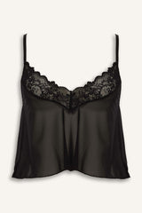 Regular Fit Lace Detail Thin Strap Tulle Top