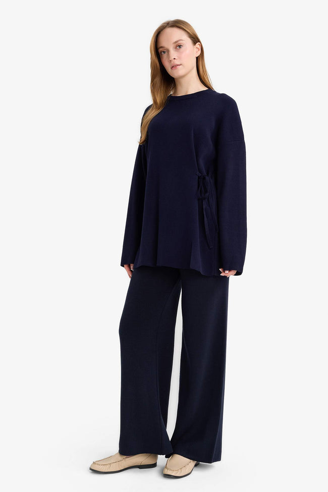 Straight Wide Leg Knitted Trousers Hover Image