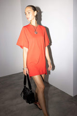 A-line Crew Neck Cotton Short-Sleeved Mini Dress