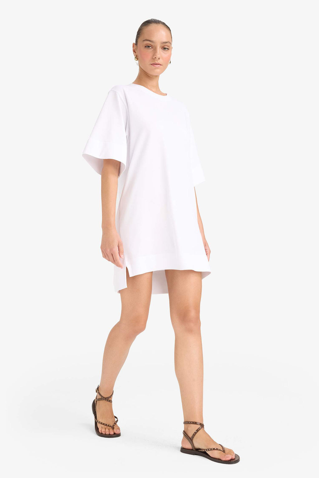 A-line Crew Neck Cotton Short-Sleeved Mini Dress