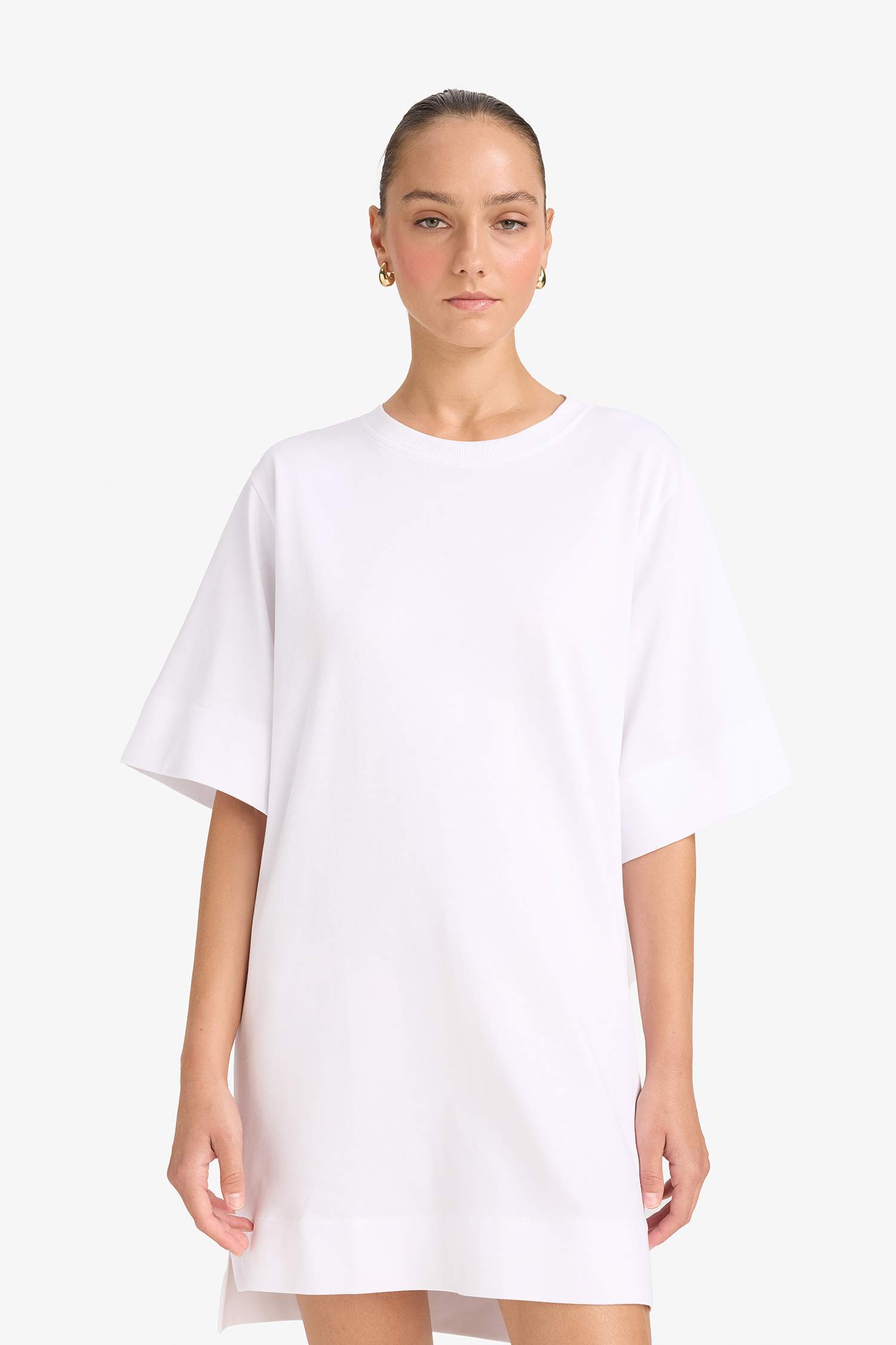 A-line Crew Neck Cotton Short-Sleeved Mini Dress