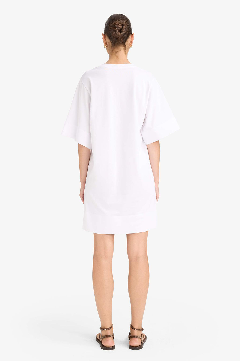 A-line Crew Neck Cotton Short-Sleeved Mini Dress