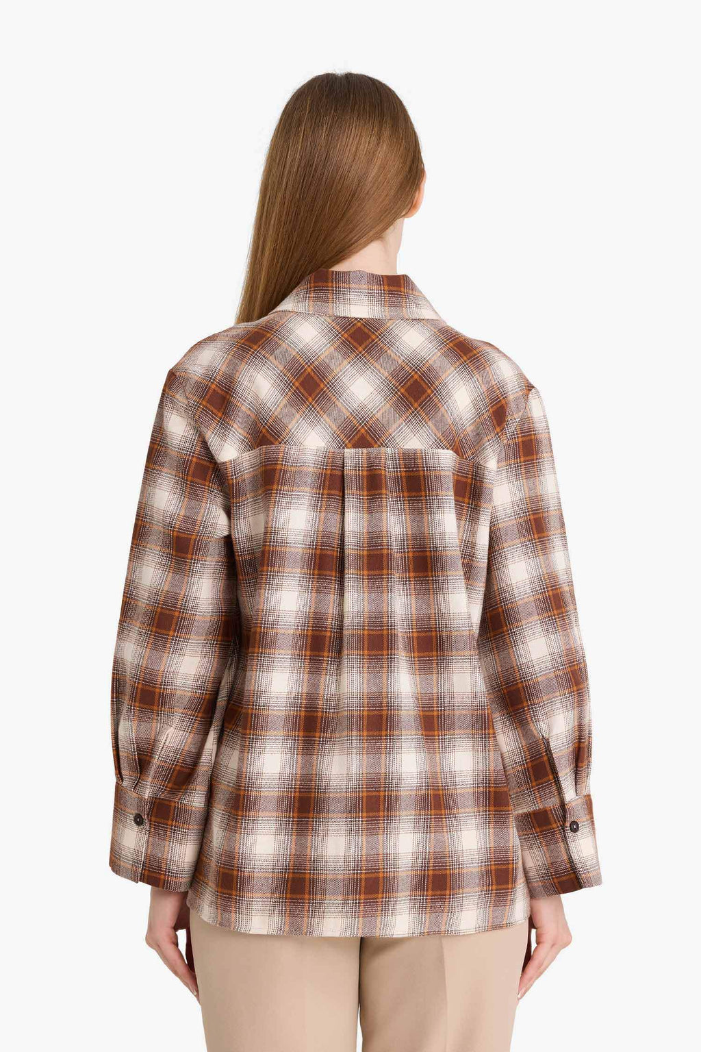 Regular Fit Checkered Flannel Front Tie Long Sleeve Tunic