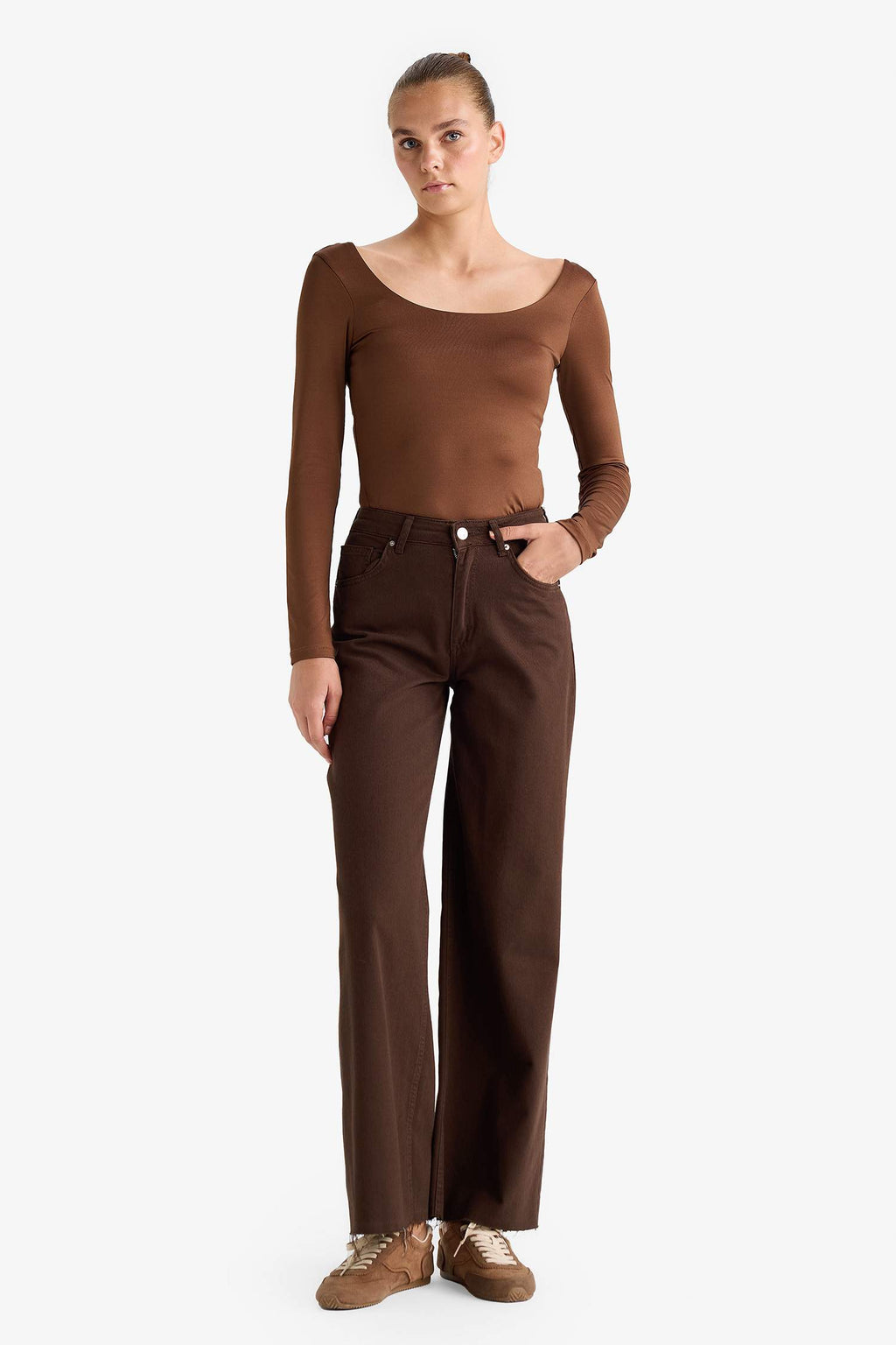 Square Neck Long Sleeve Snap Button Bodysuit