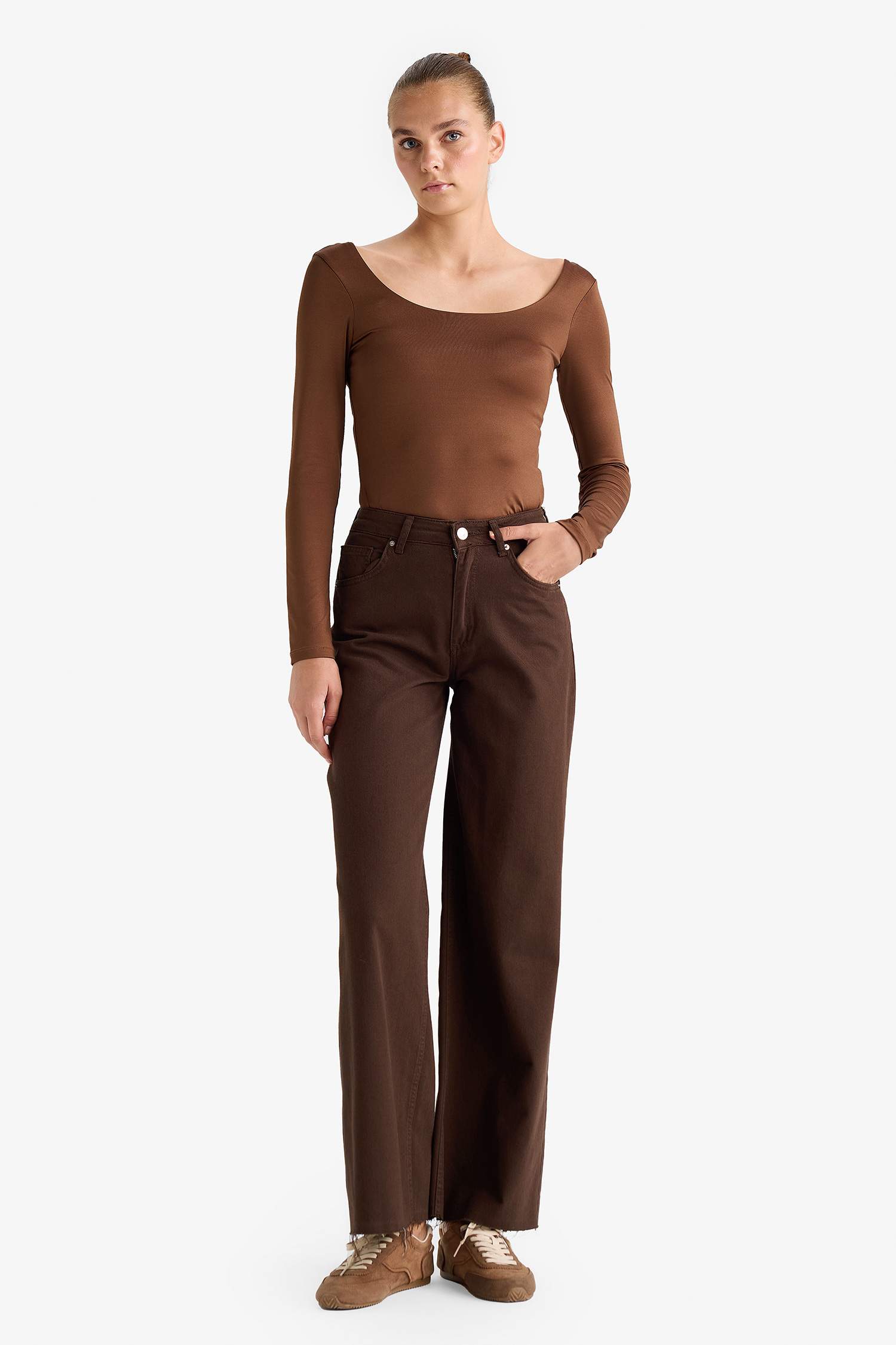 Square Neck Long Sleeve Snap Button Bodysuit