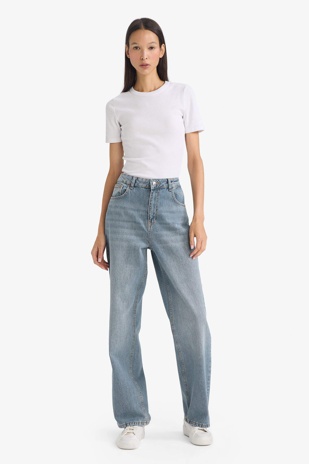 90s Wide Leg High Waist Long Washed Jeans