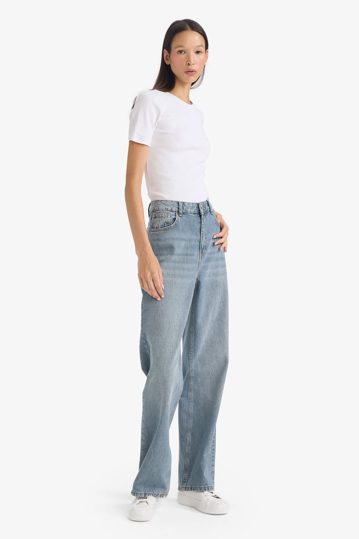 90s Wide Leg High Waist Long Washed Jeans