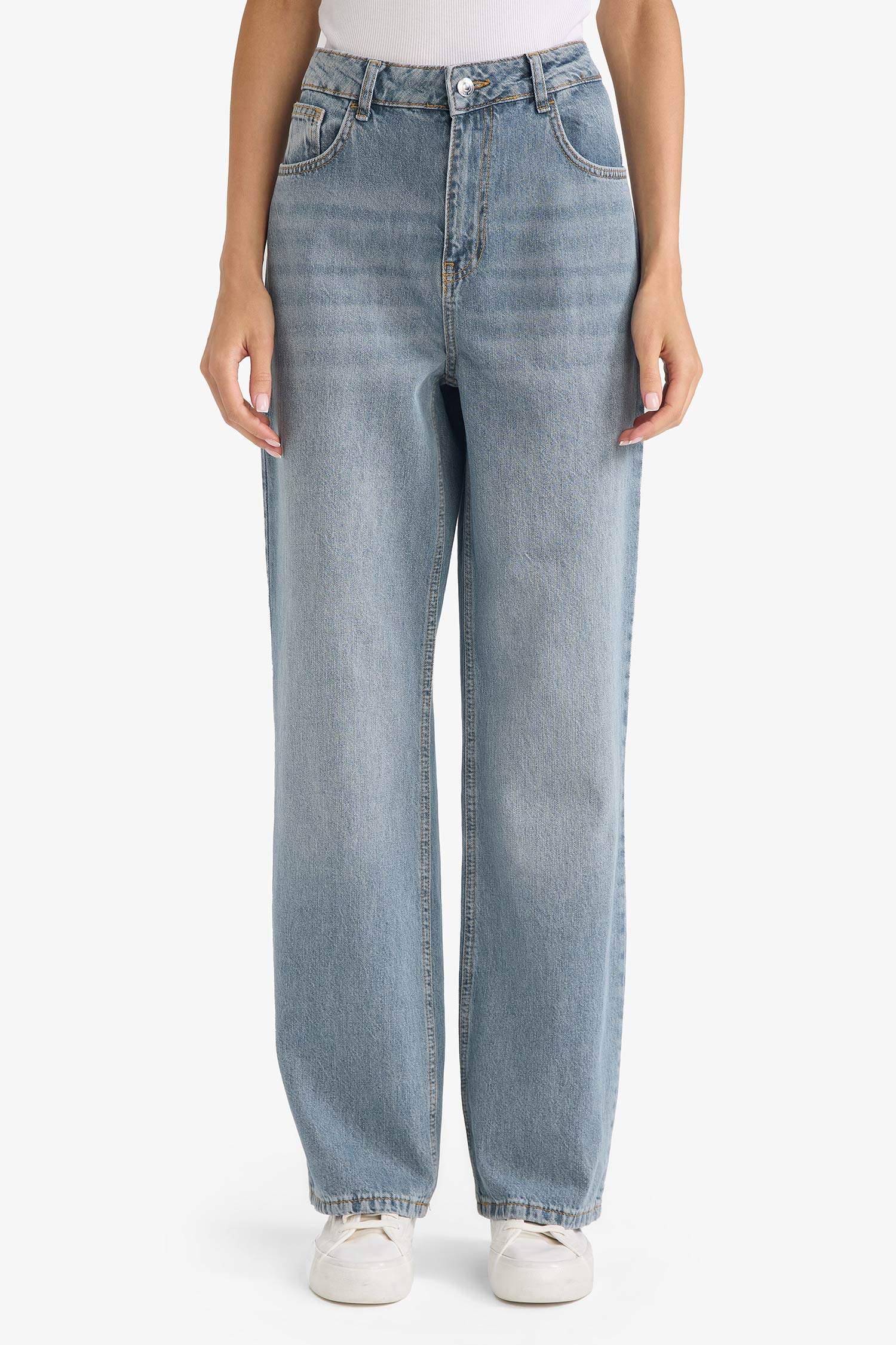90s Wide Leg High Waist Long Washed Jeans