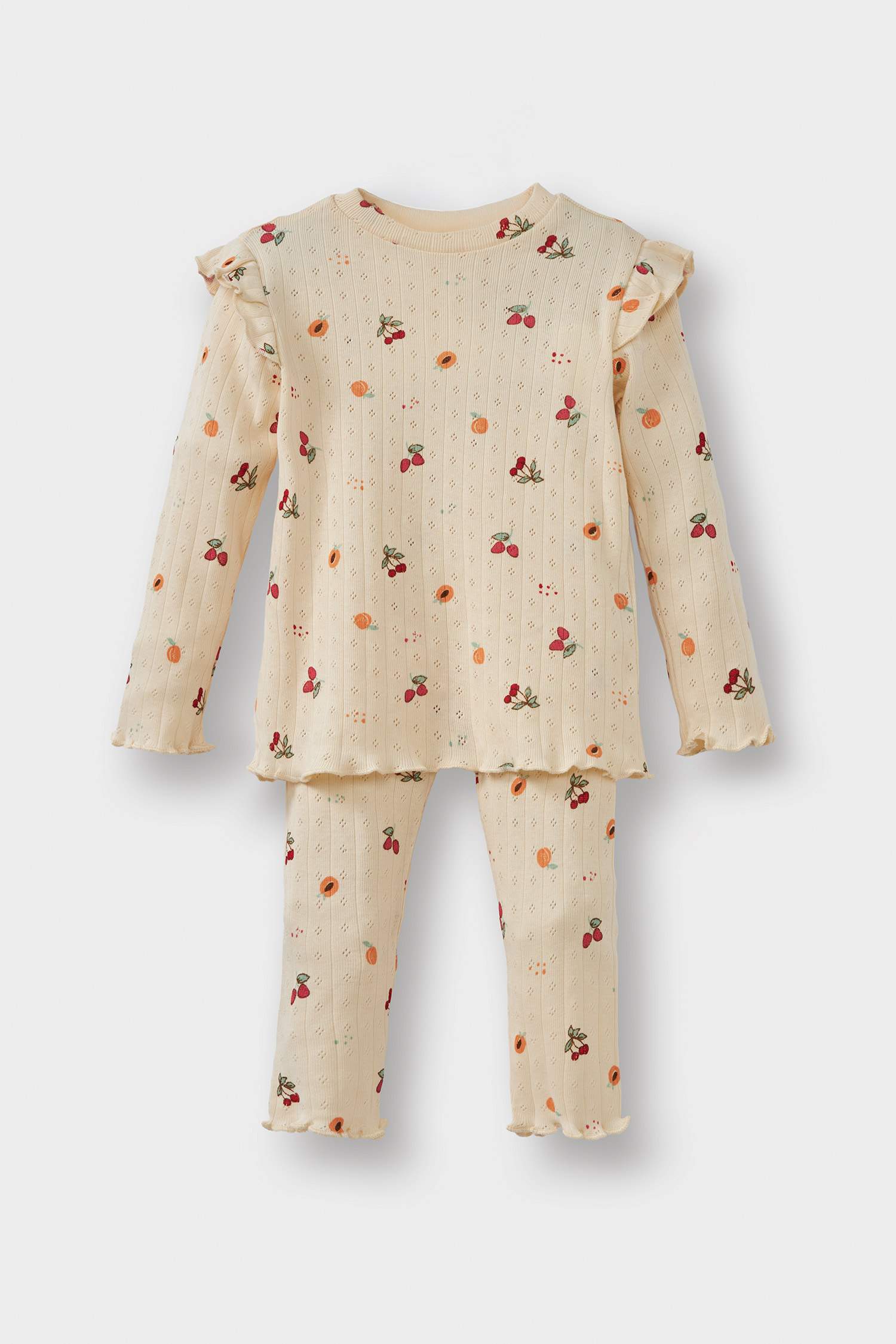 Baby Girl Pajama Set Fruit Patterned Long Sleeve Ribbed Camisole Top Long Bottom