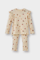 Baby Girl Pajama Set Fruit Patterned Long Sleeve Ribbed Camisole Top Long Bottom