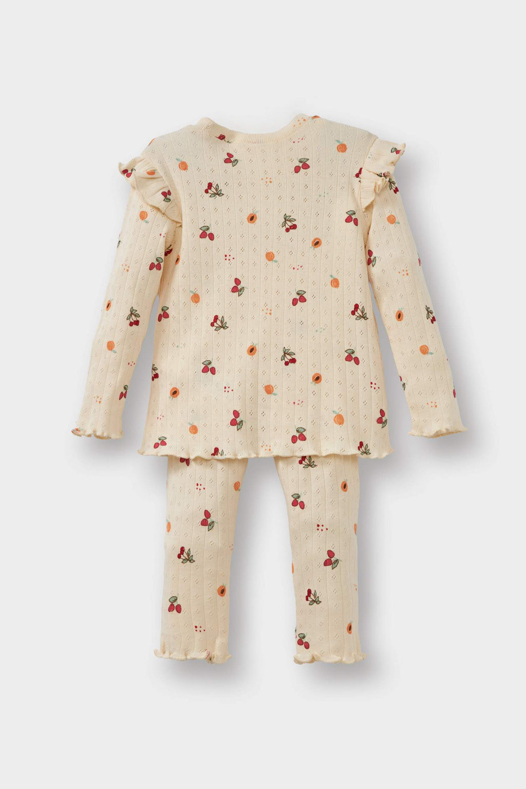 Baby Girl Pajama Set Fruit Patterned Long Sleeve Ribbed Camisole Top Long Bottom