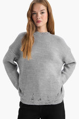 Oversize Wide Pattern Crew Neck Sweater