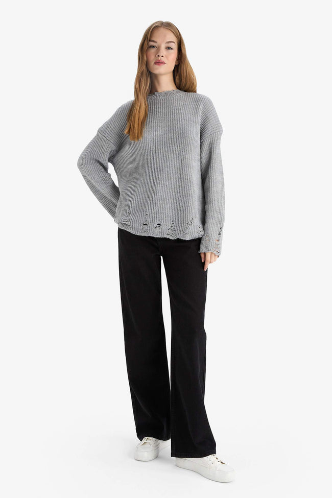 Oversize Wide Pattern Crew Neck Sweater Main Image