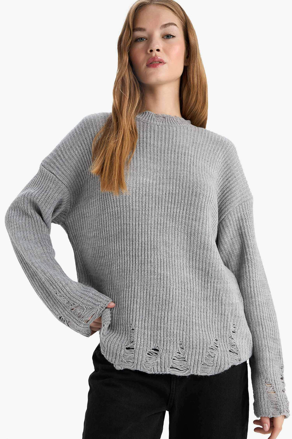 Oversize Wide Pattern Crew Neck Sweater