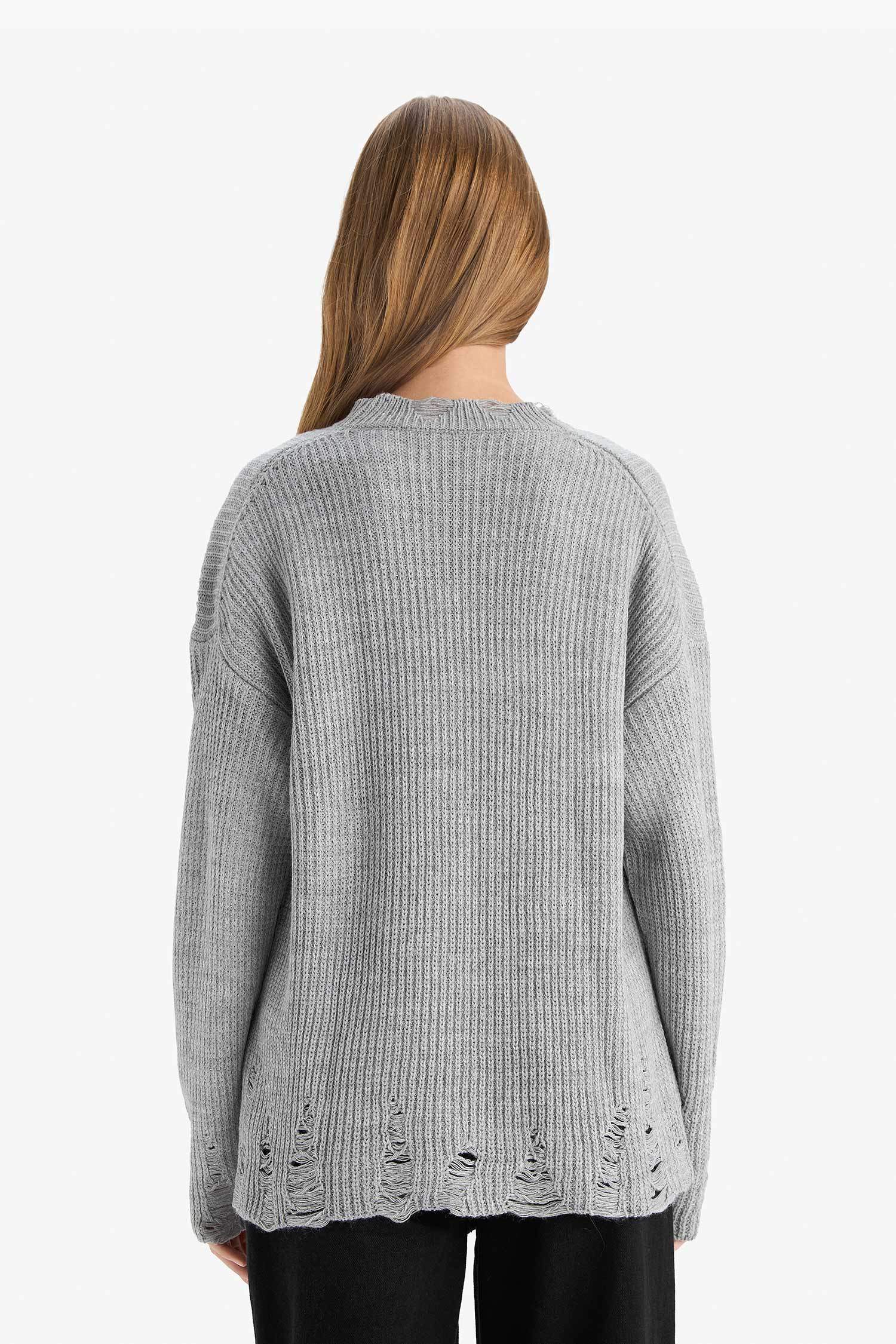 Oversize Wide Pattern Crew Neck Sweater