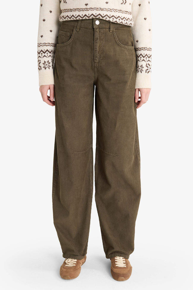 Baggy Fit Zip-Up Regular Waist Standard Length Velvet Trousers Main Image