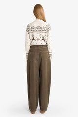 Baggy Fit Zip-Up Regular Waist Standard Length Velvet Trousers