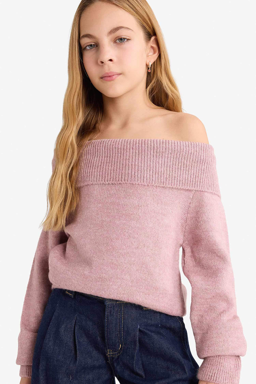 Girls Off-Shoulder Knitted Sweater
