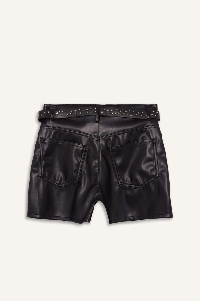 Regular Waist Crop Leg Faux Leather Shorts Main Image