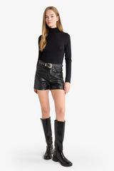 Regular Waist Crop Leg Faux Leather Shorts