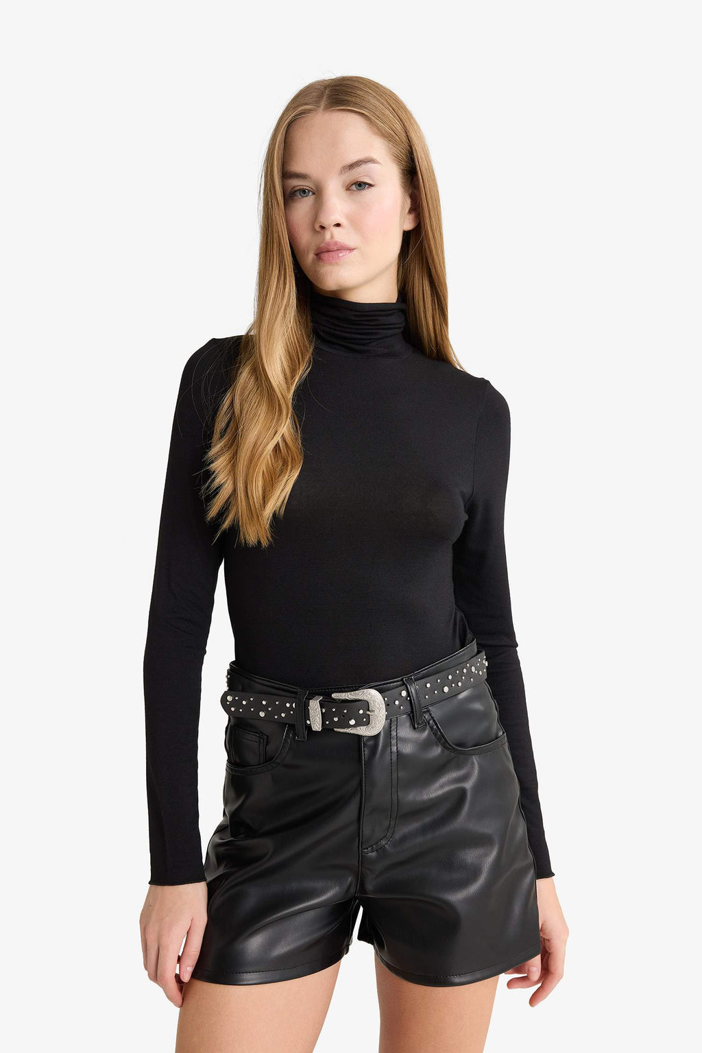 Regular Waist Crop Leg Faux Leather Shorts