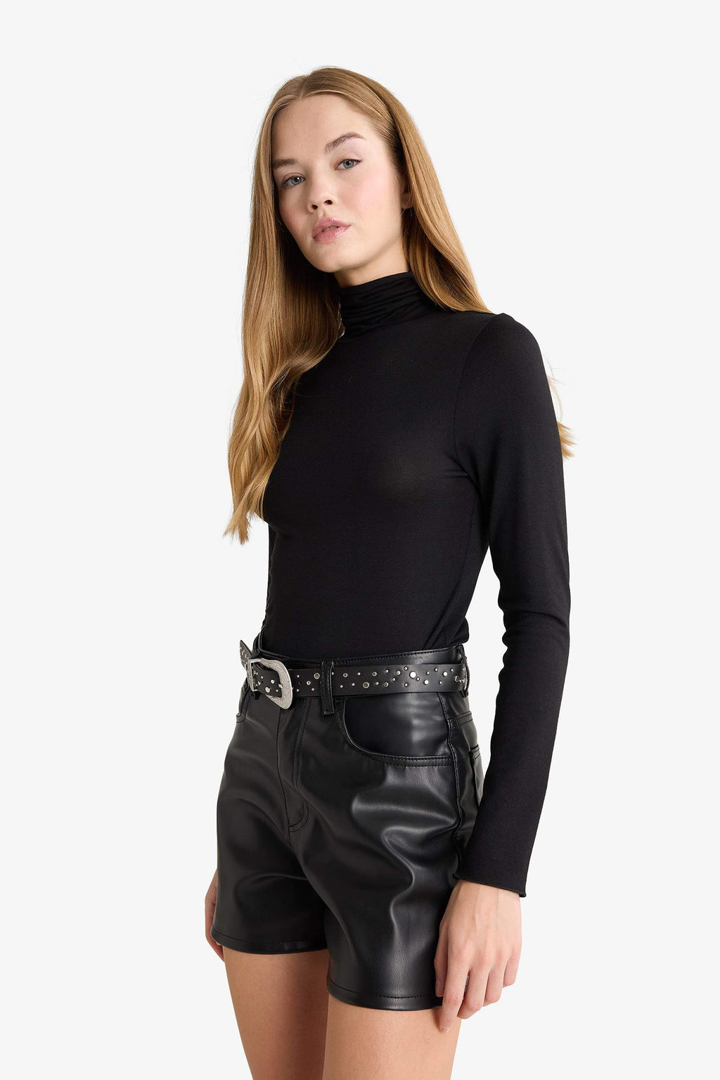 Regular Waist Crop Leg Faux Leather Shorts