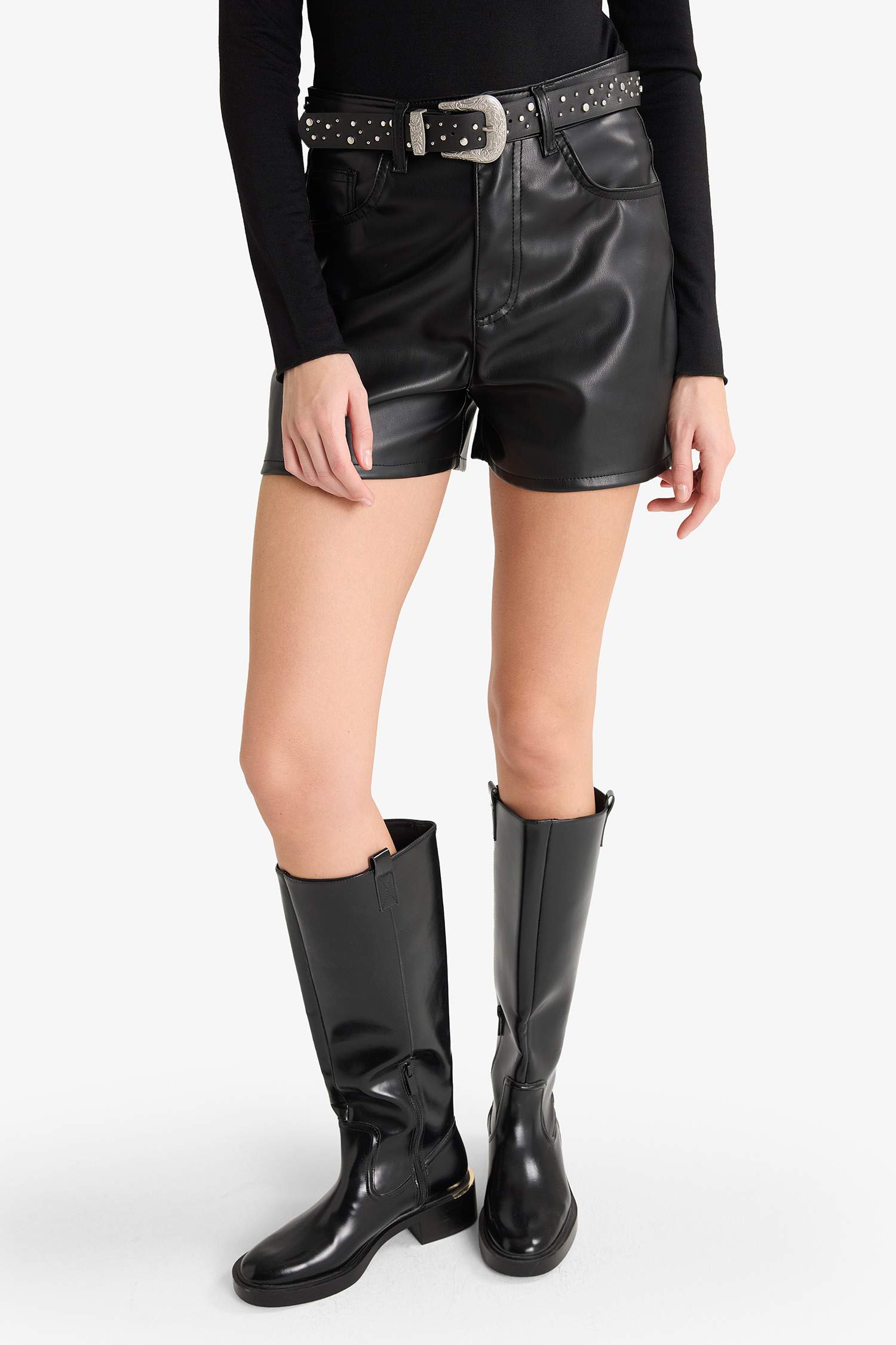 Regular Waist Crop Leg Faux Leather Shorts