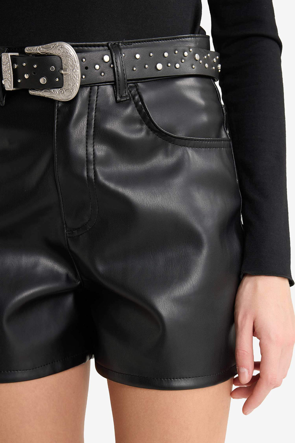 Regular Waist Crop Leg Faux Leather Shorts