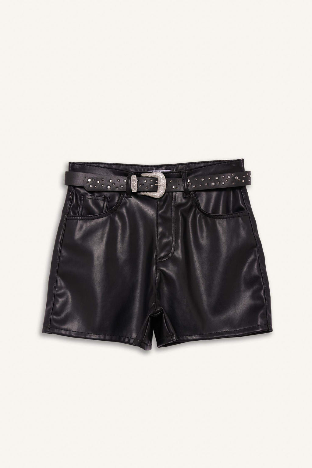 Regular Waist Crop Leg Faux Leather Shorts
