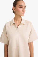 A-Line Polo Neck Suede Short Sleeve Mini Dress