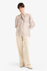 Regular Fit Bow Neck Snake Pattern Chiffon Long Sleeve Blouse