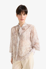 Regular Fit Bow Neck Snake Pattern Chiffon Long Sleeve Blouse