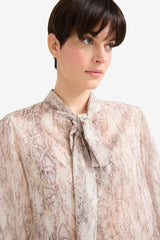 Regular Fit Bow Neck Snake Pattern Chiffon Long Sleeve Blouse